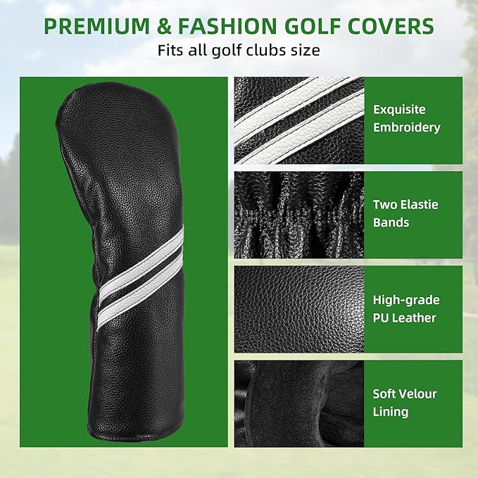 Golf Head cover Set - 2pcs Golf Club Head Covers for Driver and Hybrids Woods with Interchangeable No. Tag