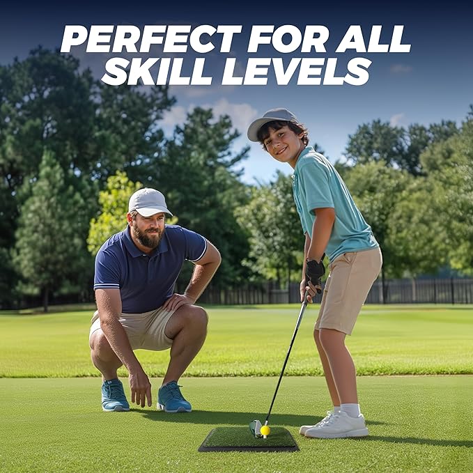 TOY Life 4-in-1 Golf Hitting Mats Practice Outdoor Indoor with Path Feedback, 4 Replaceable Golf Turf Swing Mat for Chipping Training Aid with Rough Fairway Impact Divot Mat Gifts for Men(18" x 13")