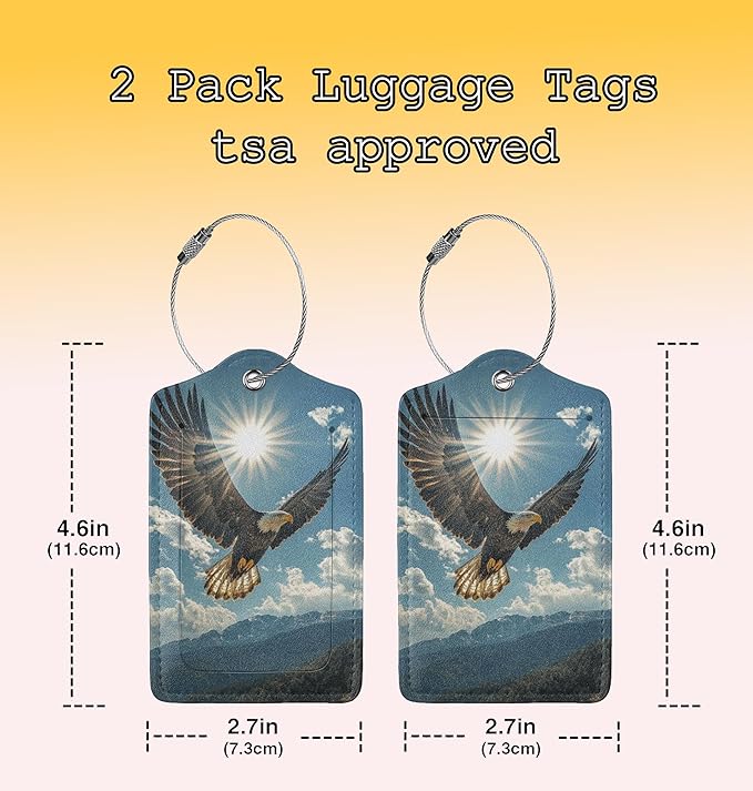 TSA Approved Luggage Tags for Suitcases Eagle Soars into The Sky 2 Pack Funny Leather Carnival Cruise Airport Cute Travel Name Tags Golf Bag tag Ships Essentials Privacy Cover ID Label for Women Men