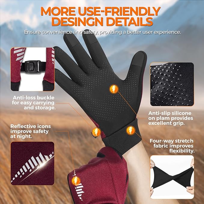 rivmount Winter Gloves Women Men for Cold Weather, Running Driving Cycling, Water-Resistant & Touch Screen, Snow Ski Gloves Liner, Warm Glove for Daily Work & Sports Outdoor