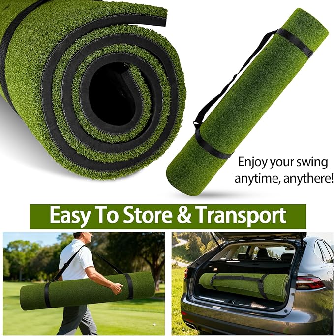 Golf Mat 5x4ft for Indoor Outdoor Use, 26mm Thick with Anti-Slip Base & 6 Tee Holes, Easy to Store High-Elasticity Hitting Mat Includes Practice Balls and Tees