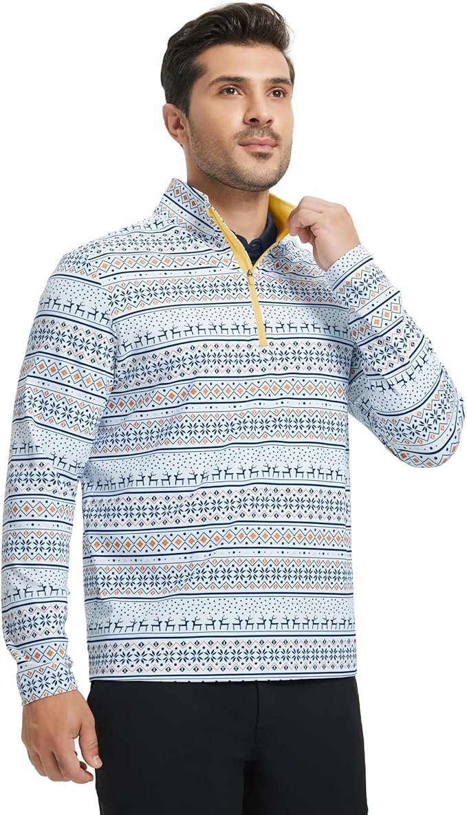 M MAELREG Quarter Zip Golf Pullover Men Dry Fit Long Sleeve Performance Wicking 1/4 Zip Full Print Pullover Mens Sweatshirt