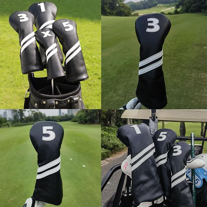 Golf Club Covers,4pcs or 1pc Golf Headcovers for Woods and Driver Fairway Hybrids Women Men - Premium PU Leather with Interchangeable Tags & Magnetic Blade and Mallet Putter Covers