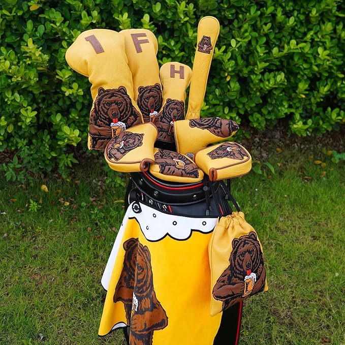 Golf Club Head Cover Golf Head Cover Driver Headcover Fairway Wood Headcover Hybrid Club Head Cover Golf Blade Mallet Putter Cover Beer Bear