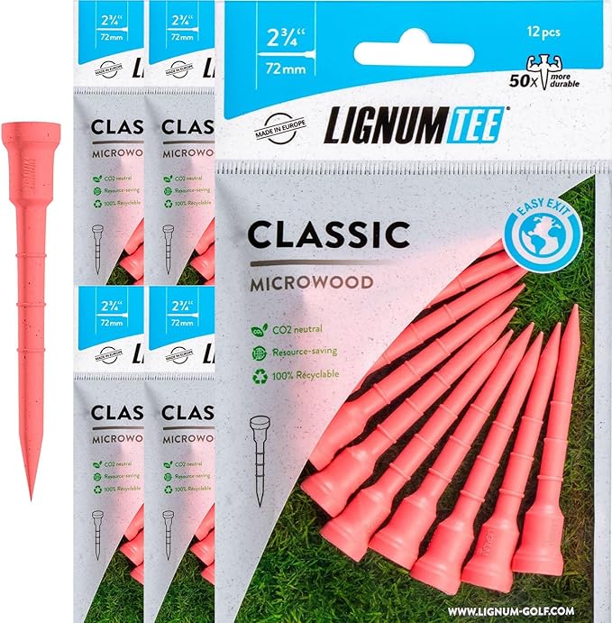 LIGNUM Unbreakable Microwood Golf Tees 50x More Durable/Adjustable Golf Tee/Innovative Wood Fibre and Natural Adhesives/Golf Tee, Golf Tees, Tees Golf, Golf Ball Tees, Pack of 5