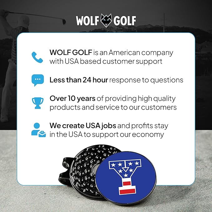 Wolf Golf Towels Golf Ball Marker Hat Clip | USA Monogram | 1 Magnetic Clip + 3 Ball Markers | Patriotic Golf Accessories for Men & Women