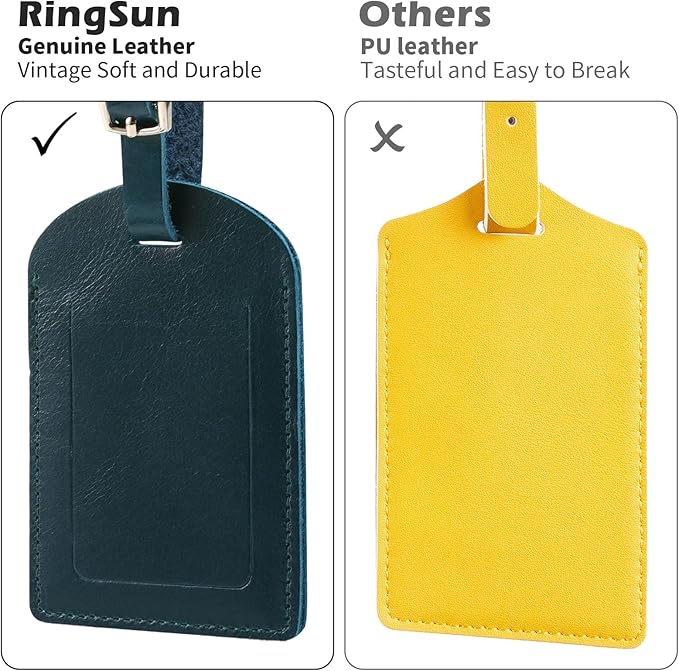 Ringsun Genuine Leather Luggage Tag for Suitcases ID Tags Bag Tags for Luggage (6 Pack, Blue)