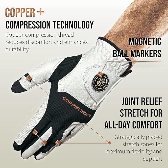 Copper Tech Golf Gloves Men Right Handed Golfer or Left Handed Golfer (2nd Gen) | Copper Compression Joint Support Golf Glove