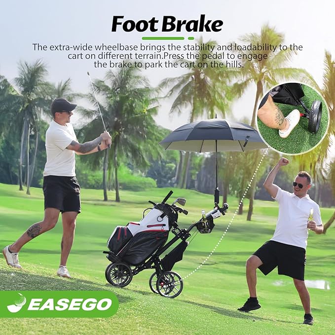 Golf Push Cart 4 Wheel : Golf Walking Carts with Phone Holder/Cup Holder/Umbrella Holder/Foot Brake/Cooler Basket 3 Wheel Superlite Golf Pull Cart All-Terrain Golf Caddy Carts