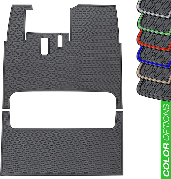 Xtreme Mats ICON Compatible Full Coverage Golf Cart Floor Mats Set (1st & 2nd Row Mats) Fits ICON 4F & 6 Seater Golf Carts - i40F, i40FL, i60, i60L - Grey Trim