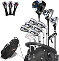 PGM 12/15 Pieces Men's Complete Golf Club Set with Driver, Fairway, Hybrid, Irons, Putter, Stand Bag & Headcovers - Right Handed - Ideal for Beginners (Standard/Tall Sizes)