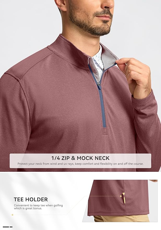 Obla Golf Quarter Zip Pullover for Men Mock Neck Sweatshirt Lightweight Sun Protection Men's Long Sleeve Golf Shirt