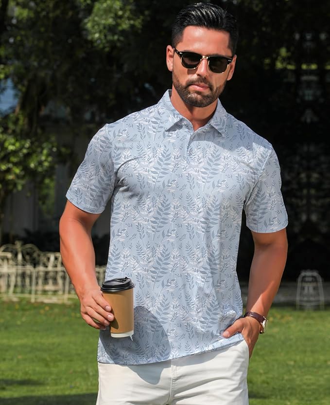 zeetoo Men's Polo Shirts Hawaiian Golf Polos Shirts Short Sleeve Performance Moisture Wicking Mens Golf Shirts