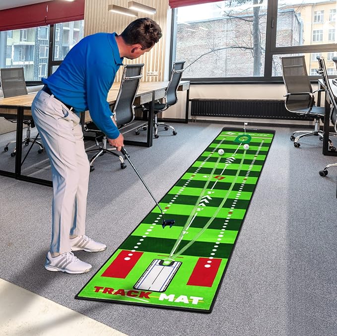 SAPLIZE Golf Putting Mat/Putting Green Mat - Adjustable Slope, Trajectory Tracking, Automatic Ball Return & Pong Game Modes |Portable Practice Green for Home, Office, Indoor & Outdoor
