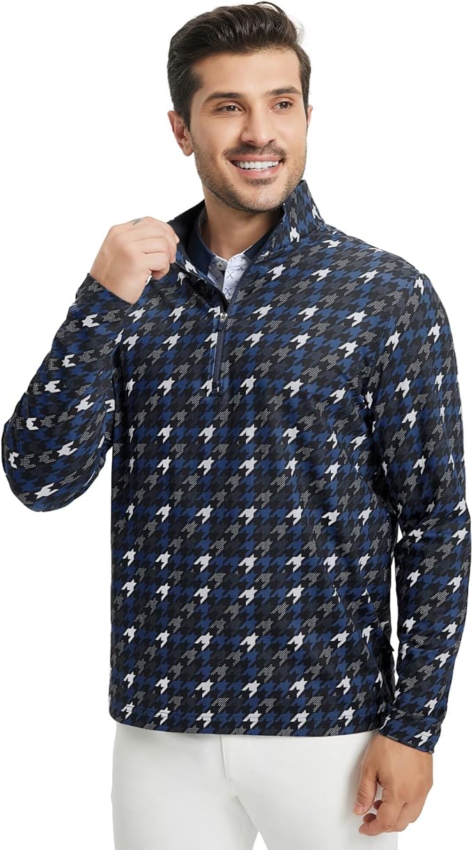 M MAELREG Quarter Zip Golf Pullover Men Dry Fit Long Sleeve Performance Wicking 1/4 Zip Full Print Pullover Mens Sweatshirt