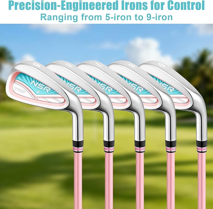 PGM 18 Piece Women's Golf Clubs Full Set for Right Handed, Complete Golf Set for Beginner to Intermediate Golfers with Driver, Woods, Hybrid, Irons, P/S Wedges, Putter, Headcovers and Stand Bag
