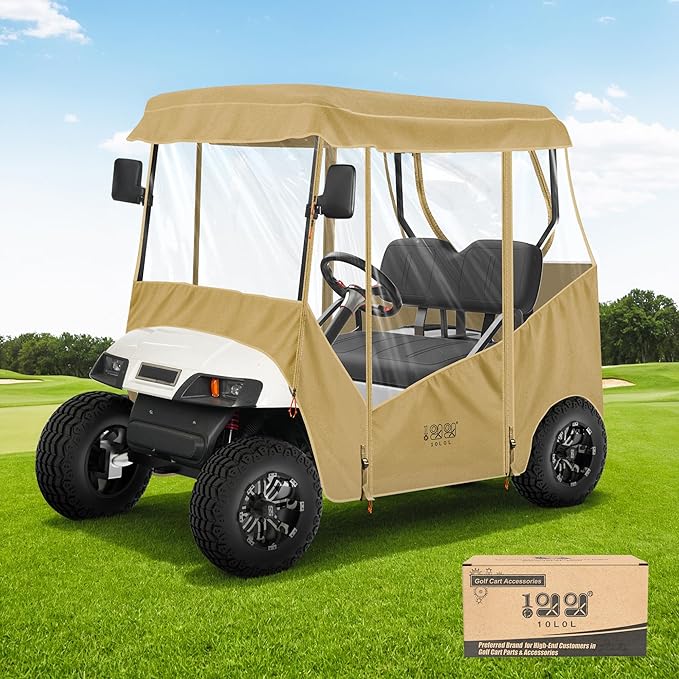 10L0L Universal Golf Cart Enclosure Compatible with EZGO and Club Car Models, 2-Passenger Golf Cart Waterproof 420D Material Windproof Transparent on 2 Sides