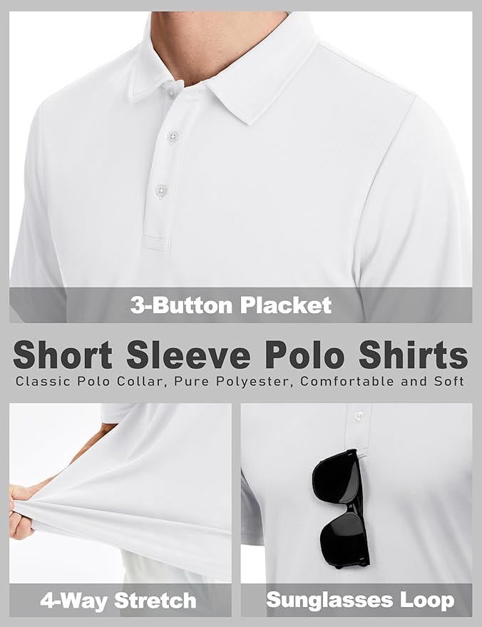 KEFITEVD Men's Polo Shirts Short Sleeve Moisture Wicking Dry Fit Performance Collar Golf Athletic Casual T-Shirt