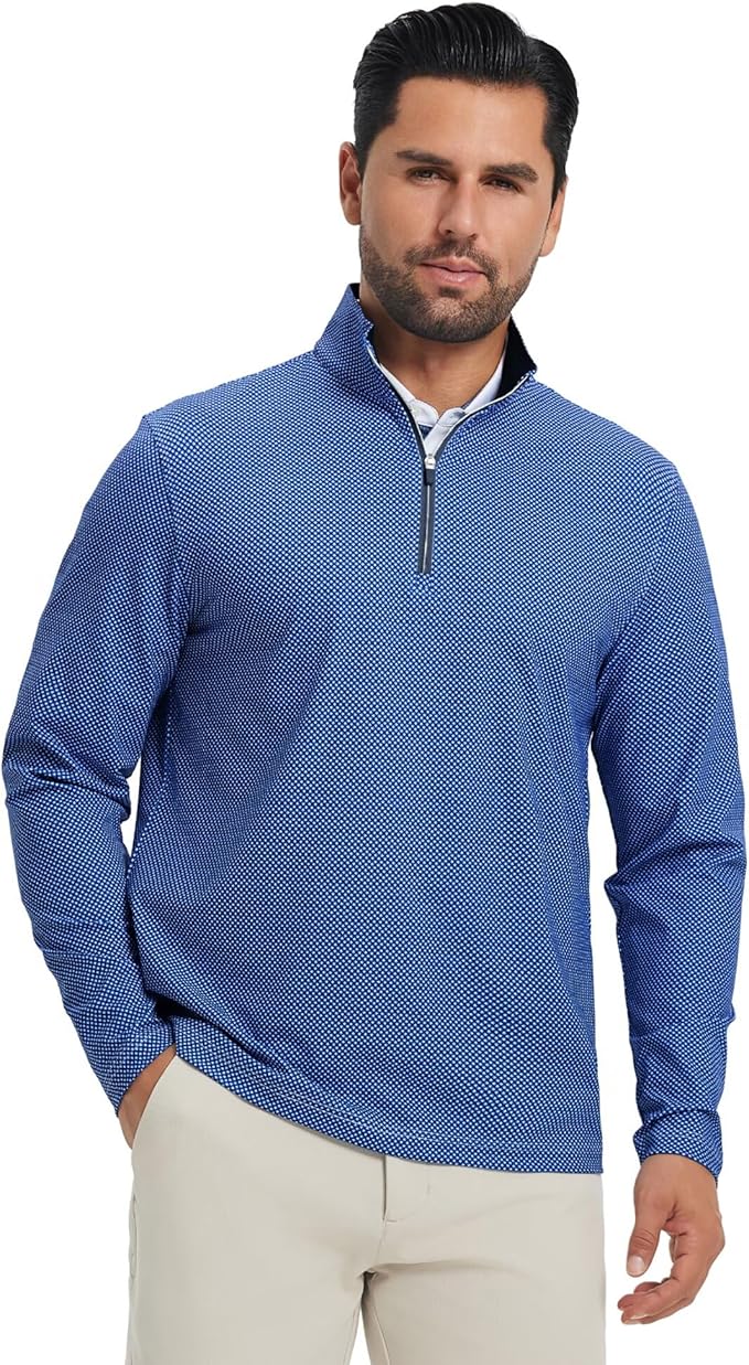 M MAELREG Quarter Zip Golf Pullover Men Dry Fit Long Sleeve Performance Wicking 1/4 Zip Full Print Pullover Mens Sweatshirt
