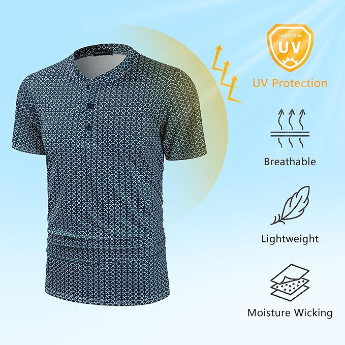 TAPULCO Mens Collarless Golf Shirts Short Sleeve Dry Fit Stretch Casual Breathable Lightweight Tshirts
