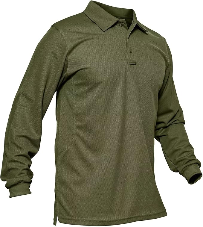 MAGCOMSEN Men's Polo Shirts 3 Button Quick Dry Performance Long Sleeve Tactical Shirts Pique Jersey Golf Shirt
