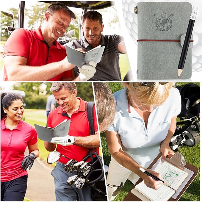 Yexiya Golf Scorecard Book with Pencil Leather Golf Journal Scorecard Holder Accessories Notebook Log Book Pocket Scorebook Gifts for Men Golfers, Sports and Outdoor Club Accessories