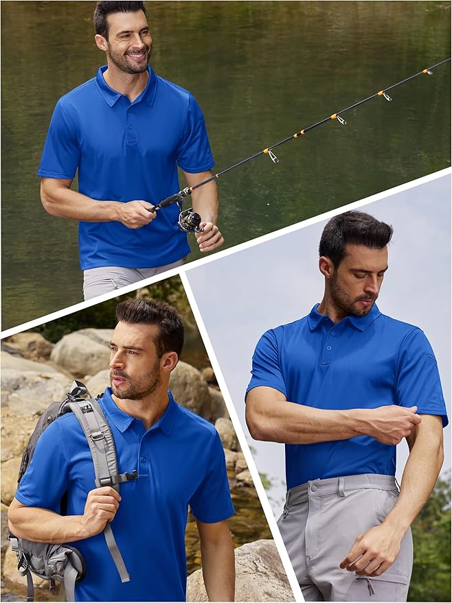 TACVASEN Mens Polo Shirt Short Sleeve Tactical Performance Collared Work Golf Shirts Dry Fit Pique Polos for Summer