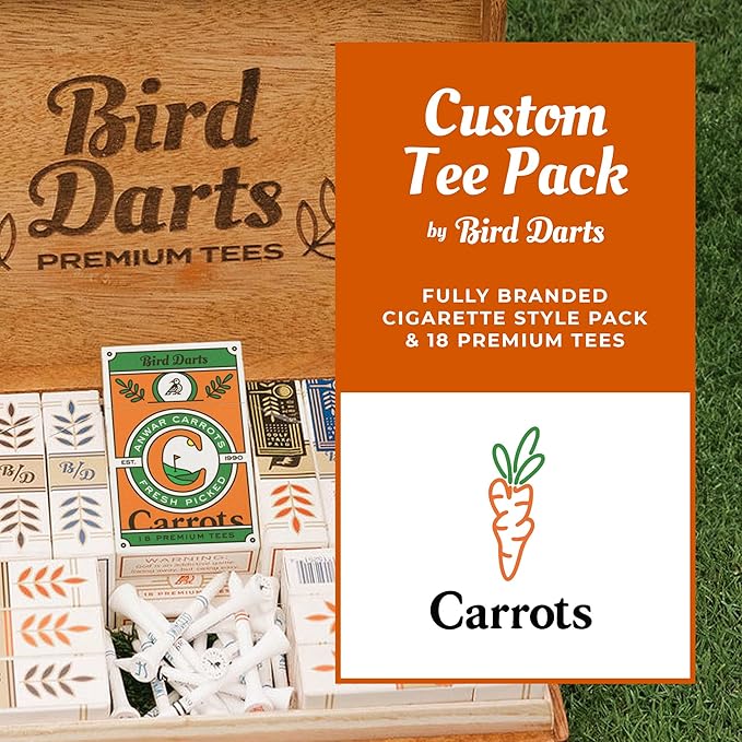 x Carrots by Anwar Carrots Limited Edition Premium Bamboo Wood Golf Tees, 18 Units (Pack of 1), 2 ¾ Golf Tees in Cigarette-Style Packaging, Durable, Biodegradable, Golf Tees Wood