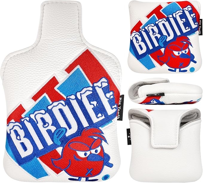 Big Teeth Driver Headcover Ice & Birdiee, Driver Covers for Golf Clubs, Funny Birdie Putter Cover,Milk Shake Ice Cream Mallet Putter Cover,Blue and Red Color