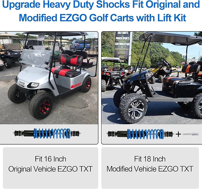 JIAYAN Golf Cart Front or Rear Shock Absorber with Heavy Duty Coil Springs Compatible with E-Z-GO TXT/Medalist 1994+ Gas & Electric Models OEM# 70928-G01 76418-G01 70630-G01 (2Pcs)