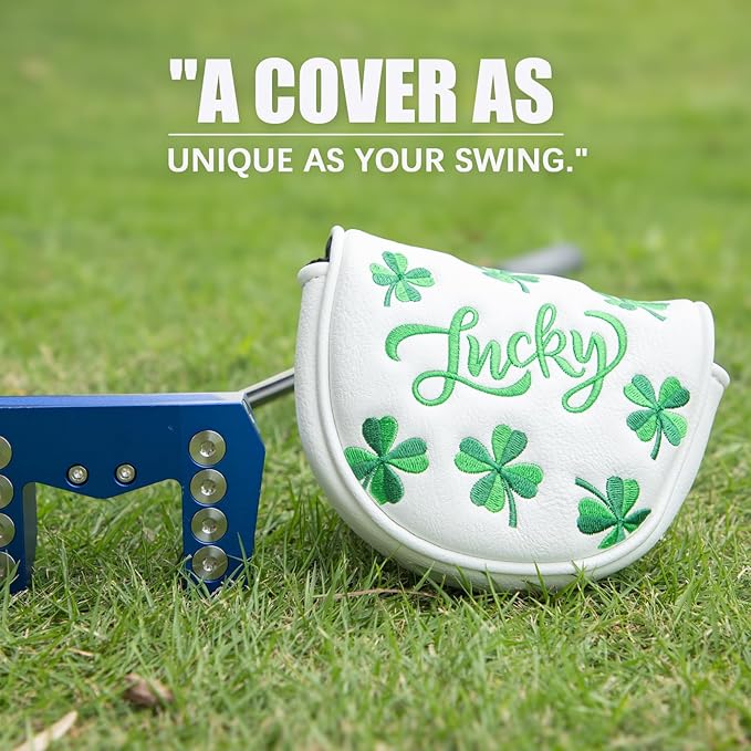 Golf Mallet Putter Cover Head Cover, Magnetic Closure Lucky Clover Design Premium Leather Golf Headcovers Golf Mallet Putter Cover Fits for OZ1 MEZZ 1 MEZZ1 MAX Putter