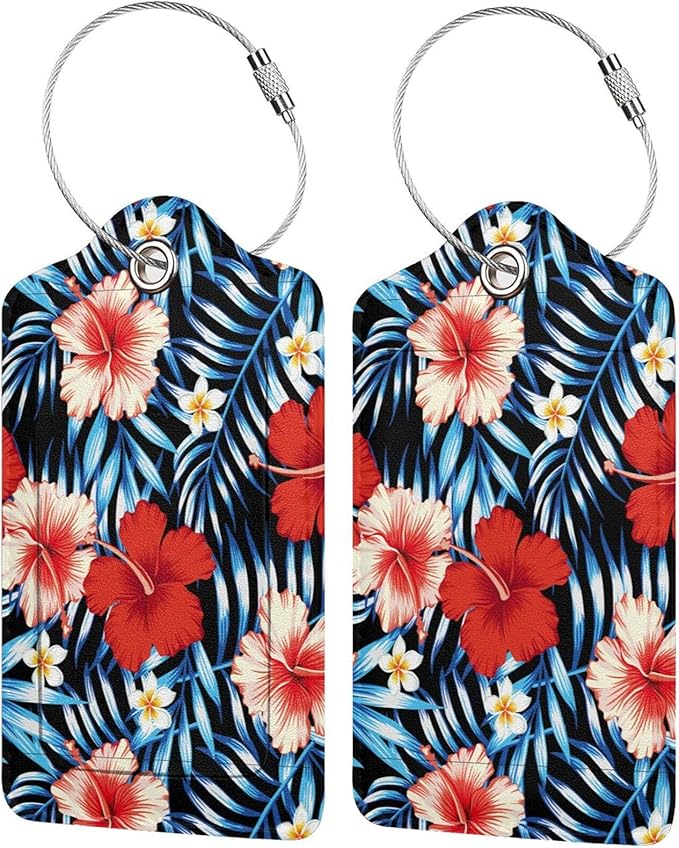 Tropical Hawaii 2 Pcs Luggage Tags, Privacy Cover Id Label with Stainless Steel Loop and Address Card for Suitcases & Travel Bags