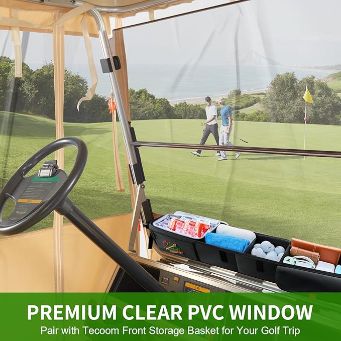 Tecoom Golf Cart Enclosure 2/4/6 Passenger, Golf Rain Cover 600D Waterproof Snowproof, Door Zippers, Clear Windows and Windproof Hooks, Universal Fit for EZGO, Yamaha, Club Car