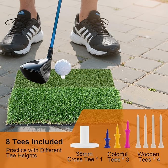 Golf Mat, Golf Hitting Mat Outdoor for Training, Golf Practice Mat with 10mm EVA Backing, Golf Mats Practice Indoor and Outdoor Turf with 8 Different Tees