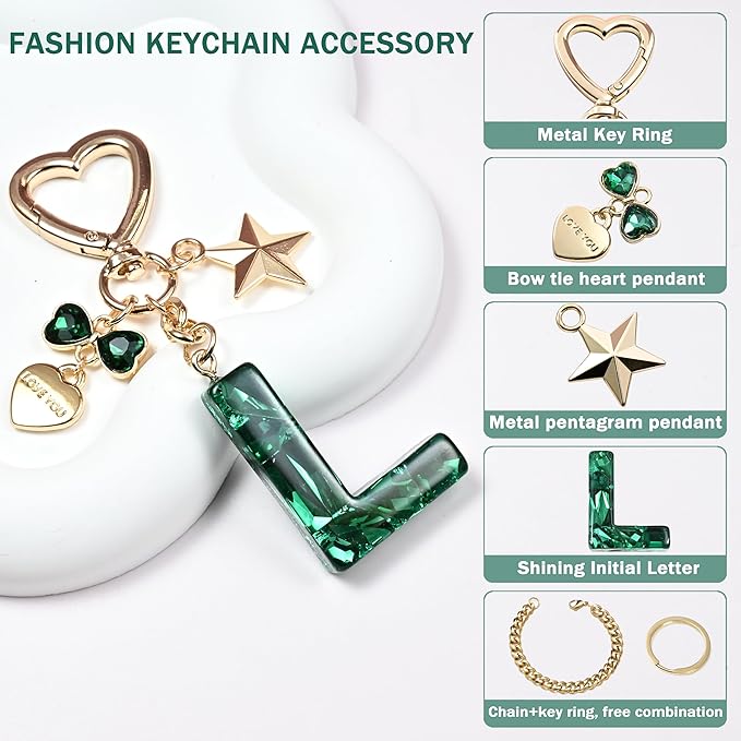 Cute Bling Keychain initial Letter Butterfly Star Pink Purple Gift for Women Girls Bag Cup Charms Accessories