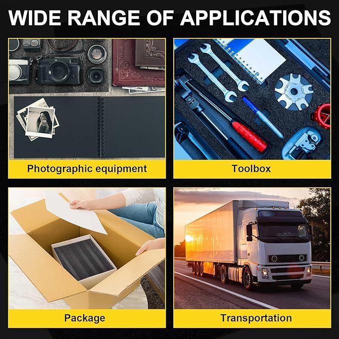 Treela 4 Pcs Customizable Polyethylene Foam Sheets 16x12x3" Black Thick Cuttable Foam Padding Inserts for Cases, Polyethylene Block Sheets for Packing Toolbox Storage and Craft Pad