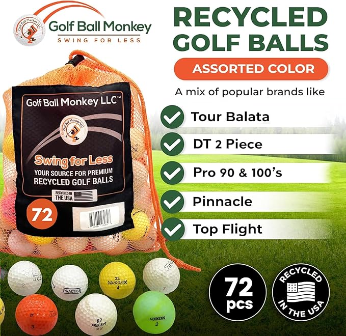 Golf Ball Monkey Recycled Hit-Away Practice Golf Balls with Mesh Bag - Pre-Owned Used Golf Balls for Driving Range & Training Golf Balls