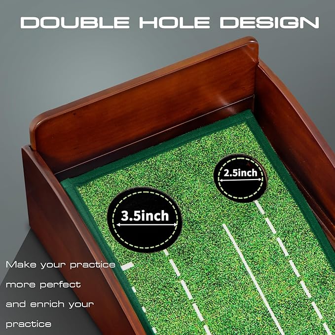 Putting Green Portable Indoor Putting mat，Includes Putting Practice Ball, Wrinkle-Free Mat, and Solid Wood Construction,Office, Living Room, Golf Gift