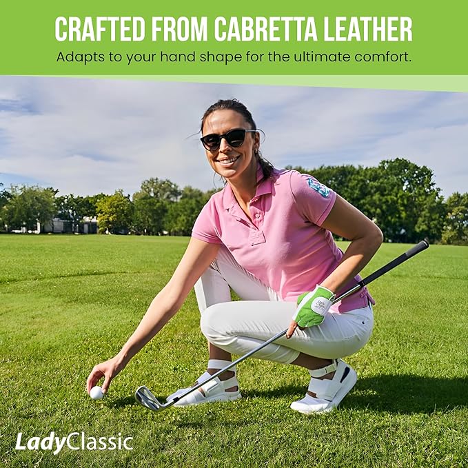 Mesh Half Golf Glove for Women – Premium Cabretta Leather Palm, Breathable Mesh Back, Half-Finger Design Ladies Golf Glove for Enhanced Grip & Comfort