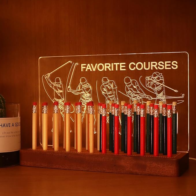 Light Up Golf Pencil Display Case, Wooden Acrylic Accessories with Warm White Lights for Pencil Display and Storage in Homes, Offices, Golf Pro Stores, Golf Museums, and Galleries