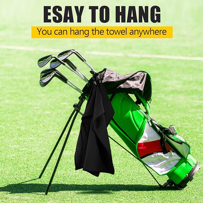 Cindeer 6 Pack Large Golf Towels, 16" x 24" Tri-fold Golf Towels, Microfiber Fabric Waffle Pattern Golfing Towel Portable with Heavy Duty Clip for Golfing Bag Remove Sand Dirt Mud Sweat(Black)