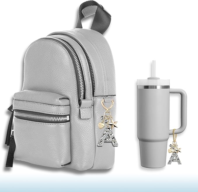 Cute Bling Keychain initial Letter Butterfly Star Pink Purple Gift for Women Girls Bag Cup Charms Accessories