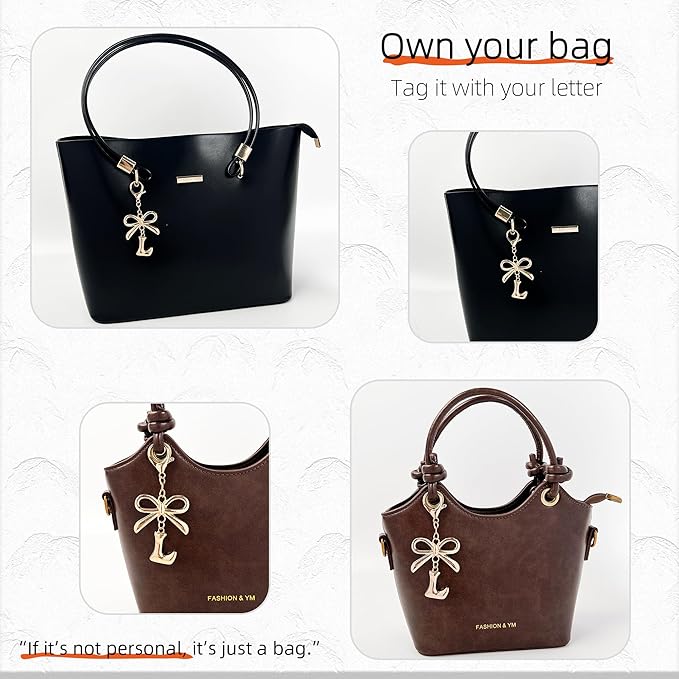 Gold Bubble Heart, Cherry, Bow & More Designs Letter Initial Keychain Bag Charms – Cute Purse Charms for Handbags