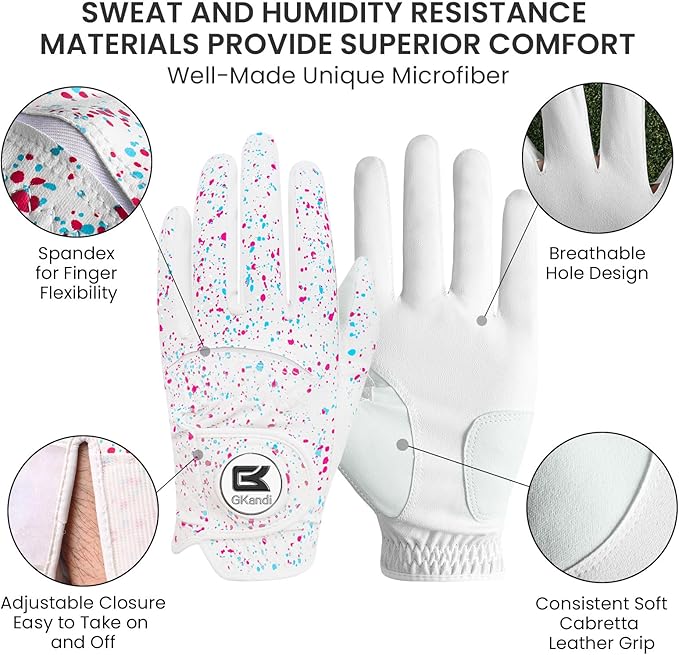 Golf Gloves Men Right Handed Golfer Left Hand Leather Stylish Value 2 Pack with Ball Marker, Mens Golf Glove All Weather Grip, Size Small Medium ML Large XL