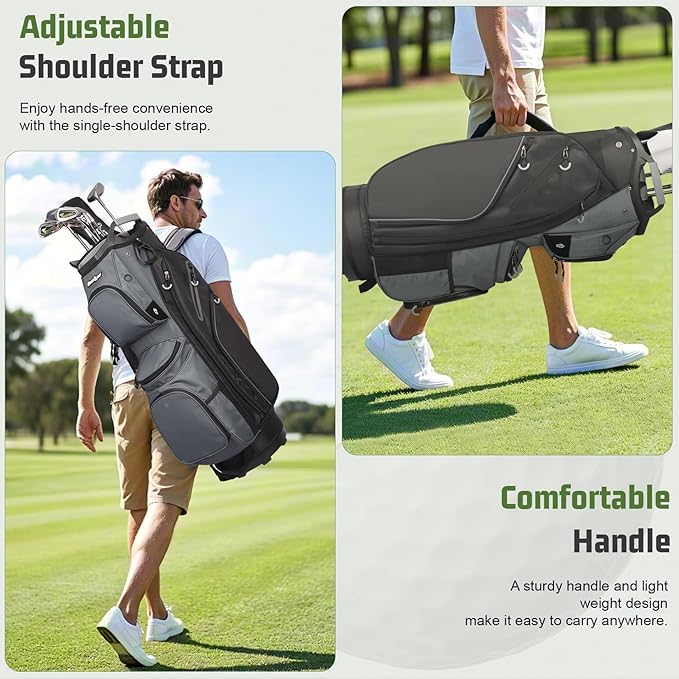 Golf Cart Bag 15 Way Organizer Divider Top Golf Club Cart Bag for Men Women with Cooler, Handles and Rain Cover