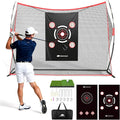 Golf Net, 10×7ft Heavy Duty Golf Hitting Nets with Mat Targets Tees Balls Carry Bag, Golf Practice Equipment Net for Indoor/Outdoor Backyard Driving Chipping Swing Training, Gifts for Men Golfer
