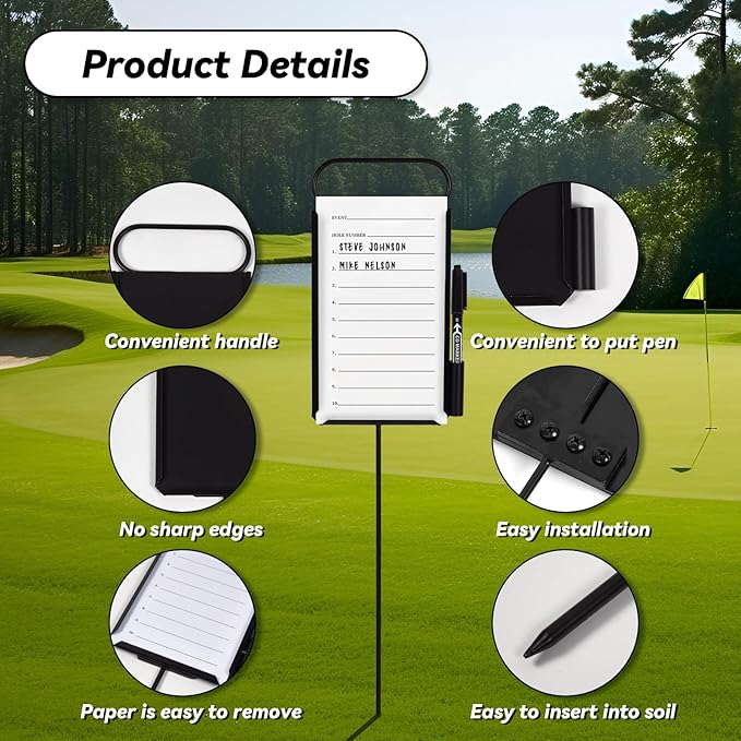 4 Pcs Closest to The Pin Marker - Golf Metal Proximity Marker with 50 Sheets Cards and 4 Pens, Stainless Steel Golf Marker Golf Signs for Long Drive Putting Competition