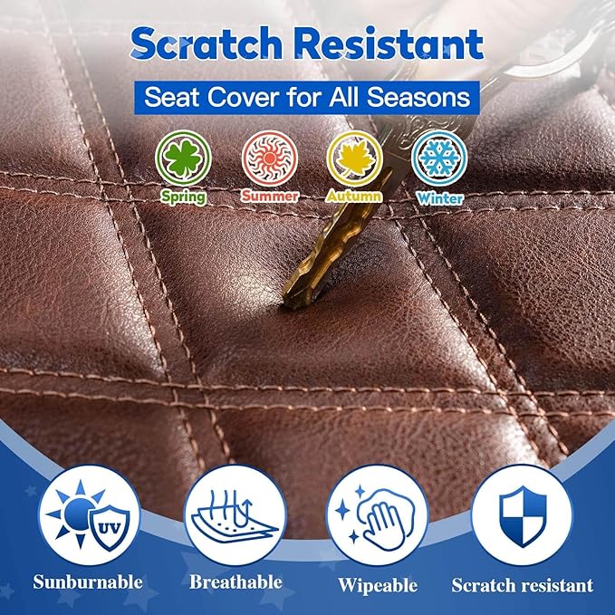 NOKINS 4PCS Golf Cart Seat Covers Kit, Front and Rear Seat Covers Fits Club Car Precedent Standard Seat Cushion, Club Car Vinyl Seat Covers Accessories, No Staples (Brown Brown 8438)