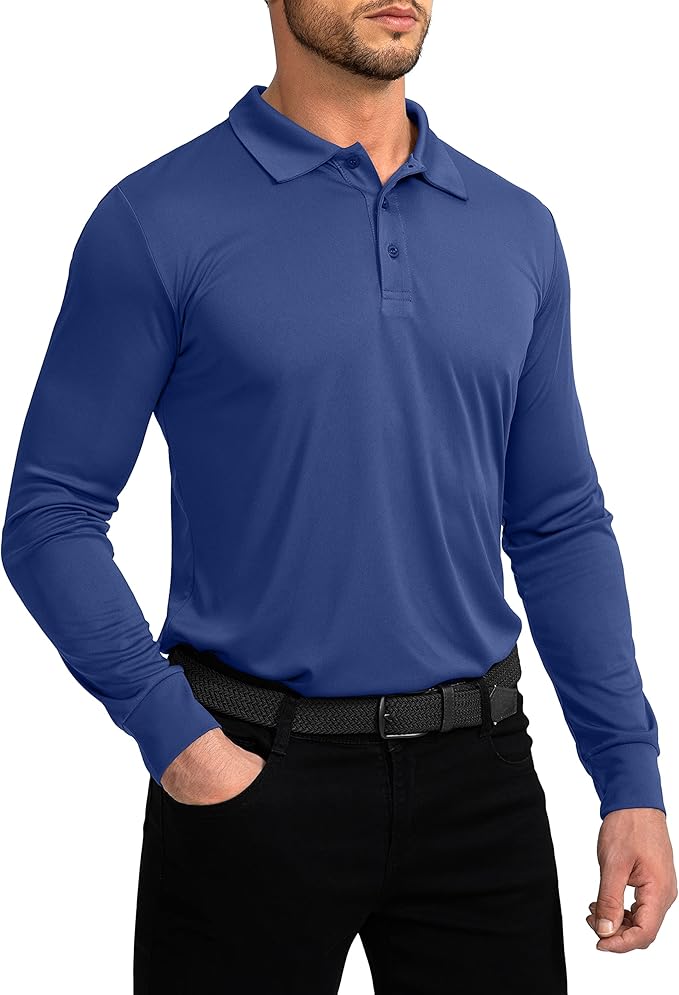 Men's Polo Shirt Long Sleeve Golf Shirts Lightweight UPF 50+ Sun Protection Cool Shirts for Men Work Fishing Outdoor
