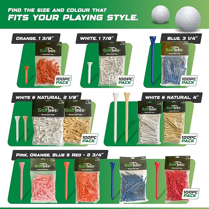 Wood Golf Tees - Standard Golf Tees for Men and Women